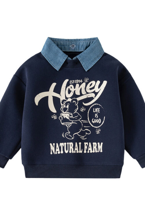 Children’s Faux Two-Piece Hoodie Boy Removable Collar Jacket Trendy Baby Top