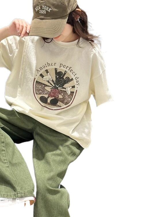 Cute Cartoon Short Sleeve T-Shirt for Girls, Top for Kids and Older Children