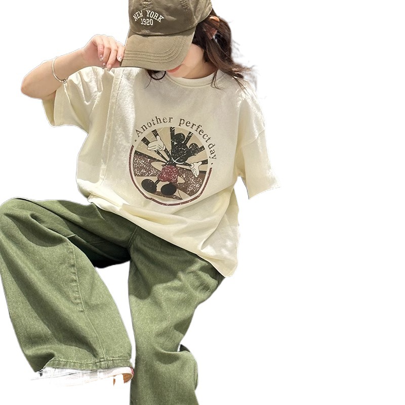 Cute Cartoon Short Sleeve T-Shirt for Girls, Top for Kids and Older Children