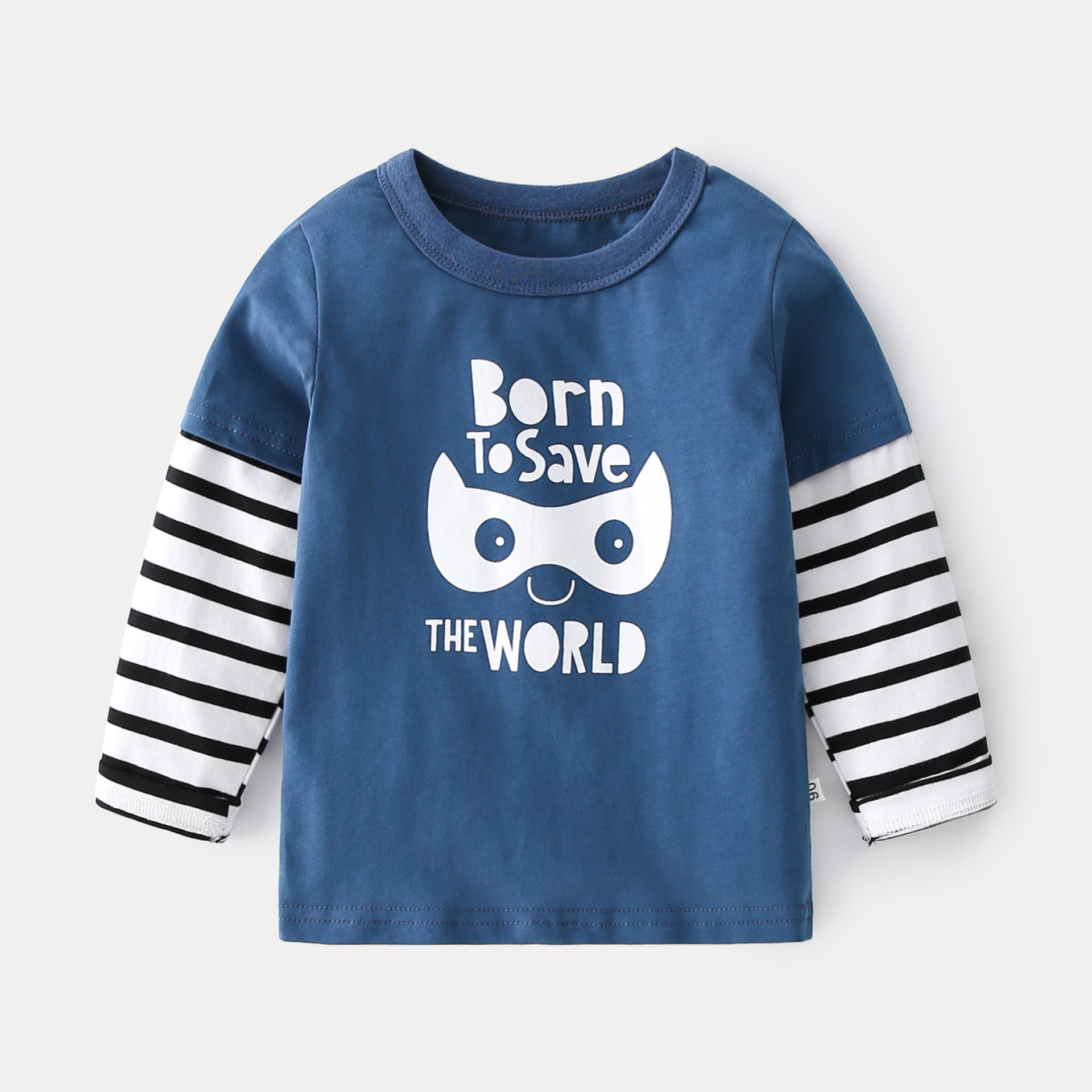 Print Striped Spliced Long Sleeve T-Shirt for Kids, Round Neck - Image 6