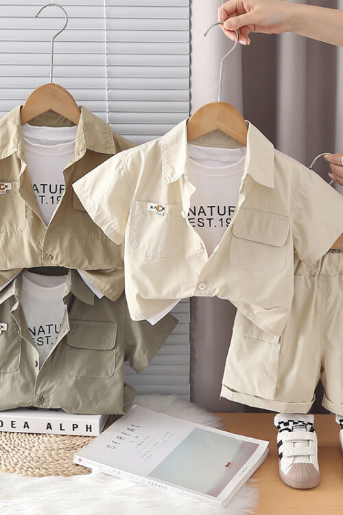 Summer baby casual shirt short sleeved three piece set