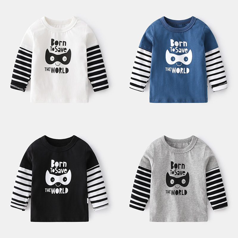 Print Striped Spliced Long Sleeve T-Shirt for Kids, Round Neck - Image 2