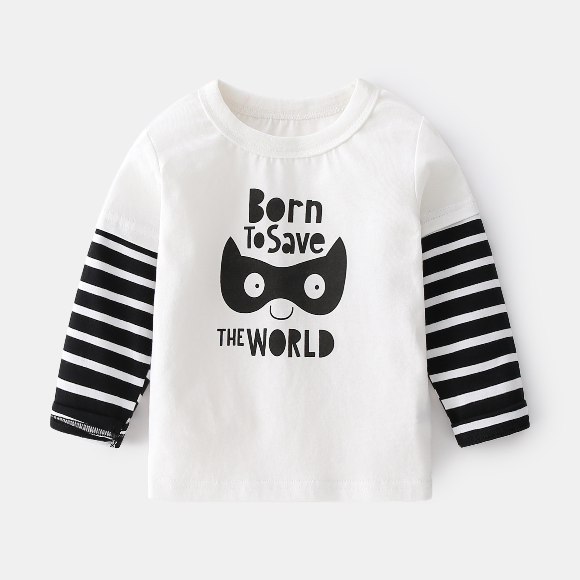Print Striped Spliced Long Sleeve T-Shirt for Kids, Round Neck - Image 4