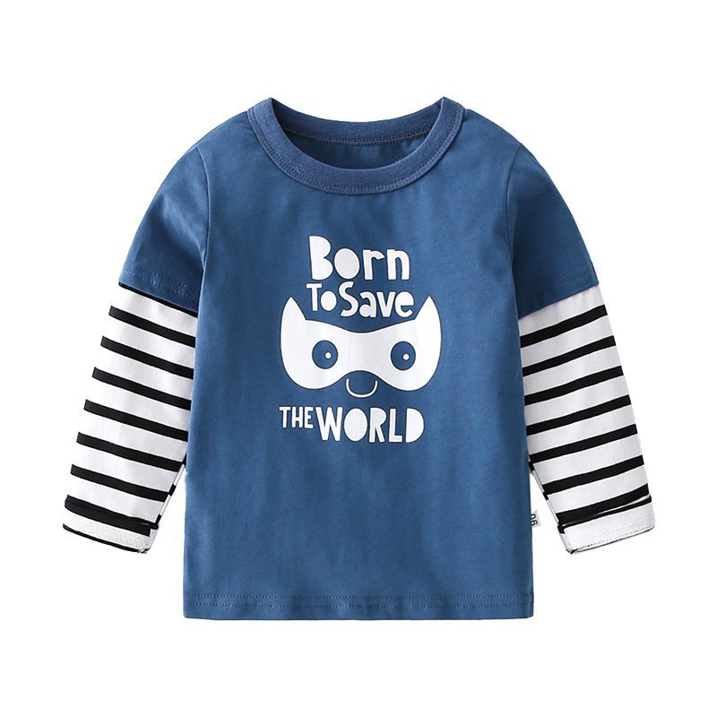 Print Striped Spliced Long Sleeve T-Shirt for Kids, Round Neck - Image 5