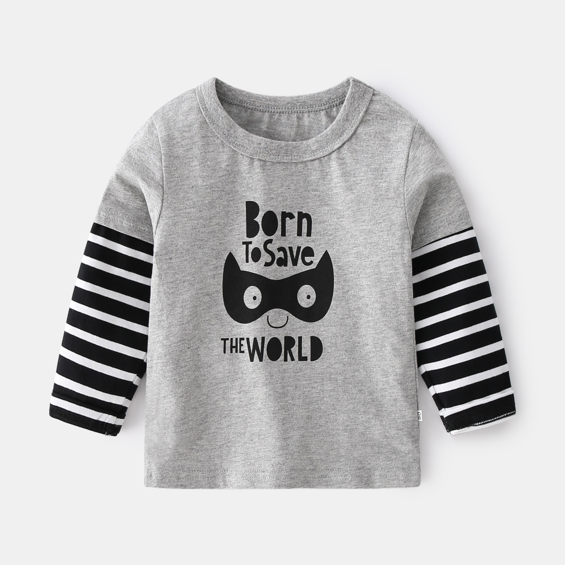 Print Striped Spliced Long Sleeve T-Shirt for Kids, Round Neck - Image 3
