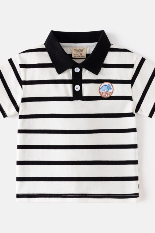 Boy’s Polo Shirt Kids Casual Short Sleeve T-Shirt Striped Turn-Down Collar Top Trendy Children’s Clothing Wholesale