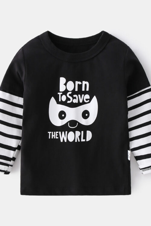 Print Striped Spliced Long Sleeve T-Shirt for Kids, Round Neck