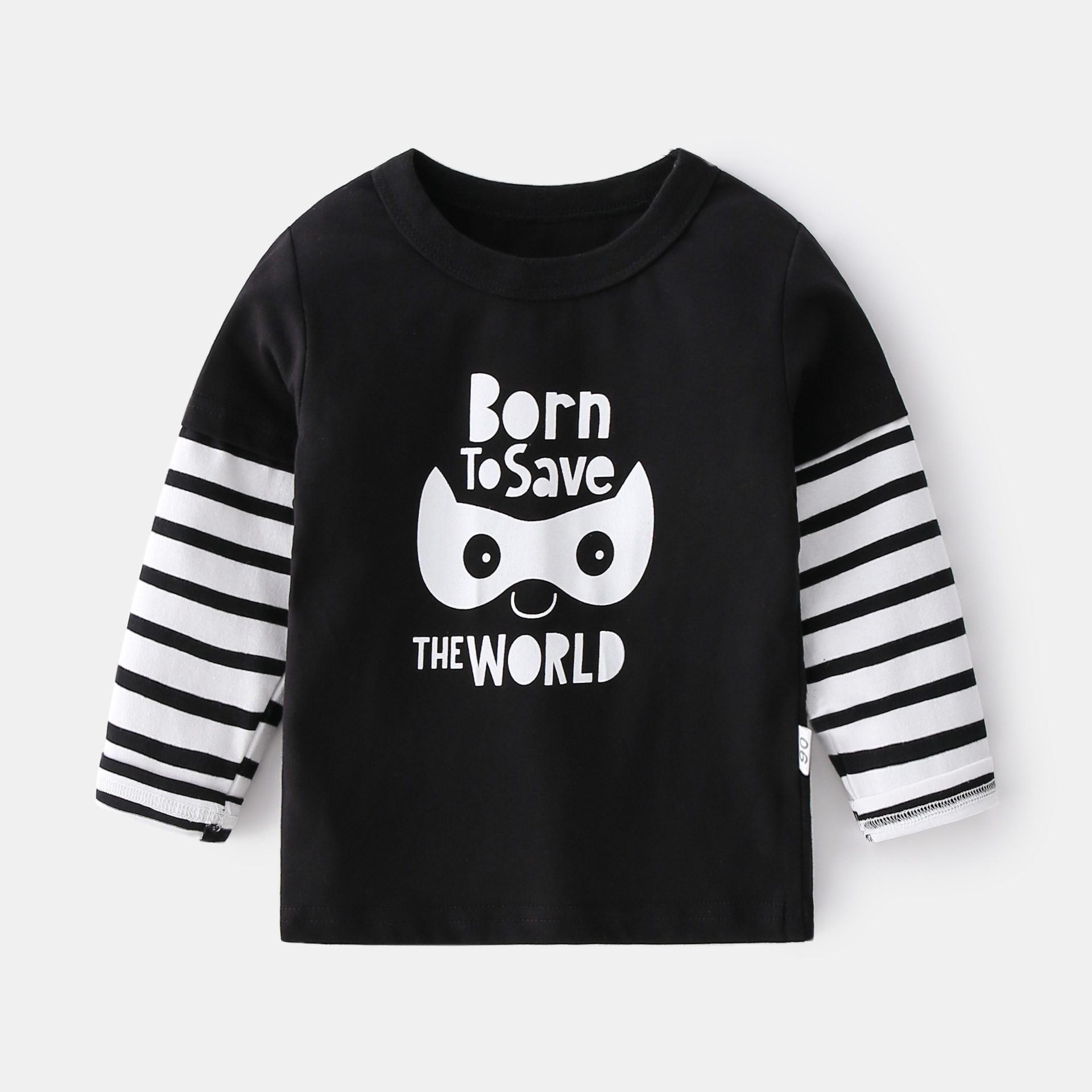 Print Striped Spliced Long Sleeve T-Shirt for Kids, Round Neck