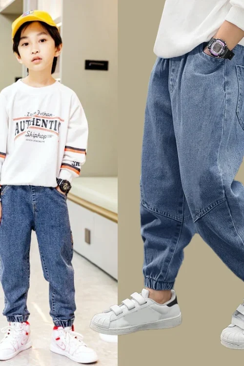 3-12 Years Old Spring Autumn Boys Jeans Fashion Splicing Slim Fit Style Long Denim Pants For Kids Children Trousers