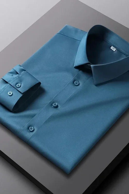 Men’s Casual and Fashionable Long Sleeved Solid Color Shirt Non Ironing and Wrinkle Resistant Business Top