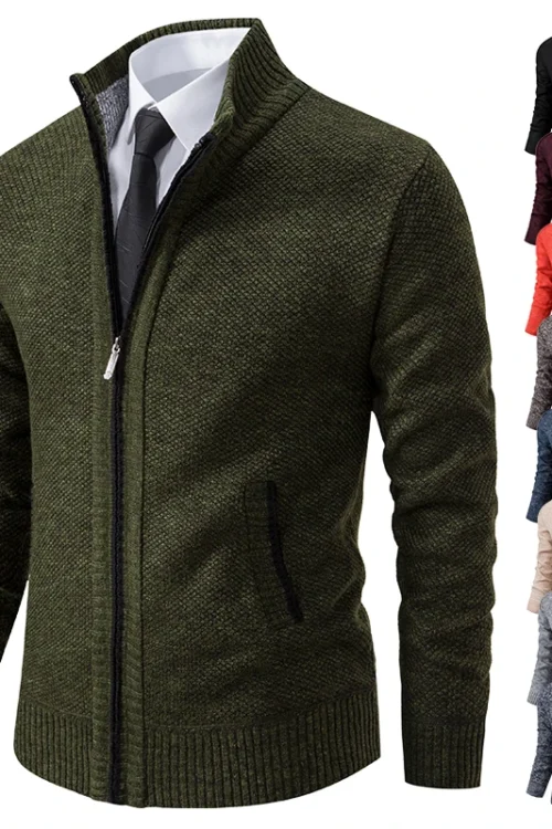 Autumn And Winter New Jersey Men’s Casual Sports Coat Solid Color Stand Collar Wweater Grab Fleece Warm Zipper Cardigan