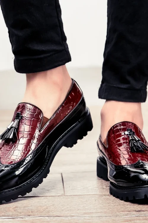 2026 New Lazy Man Slip-On Bean Shoes Men’s Business Casual Crocodile Print 46 Large Size Fringed Leather Shoes Men