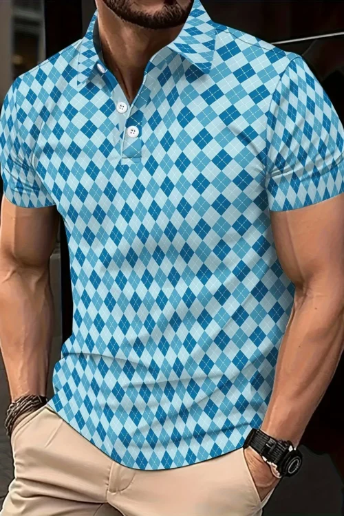 Summer Men’s Geometric Patterns Checkered T-Shirt